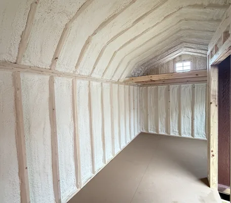 Spray foam insulated walls and roof deck of an agricultural building in Pennsylvania